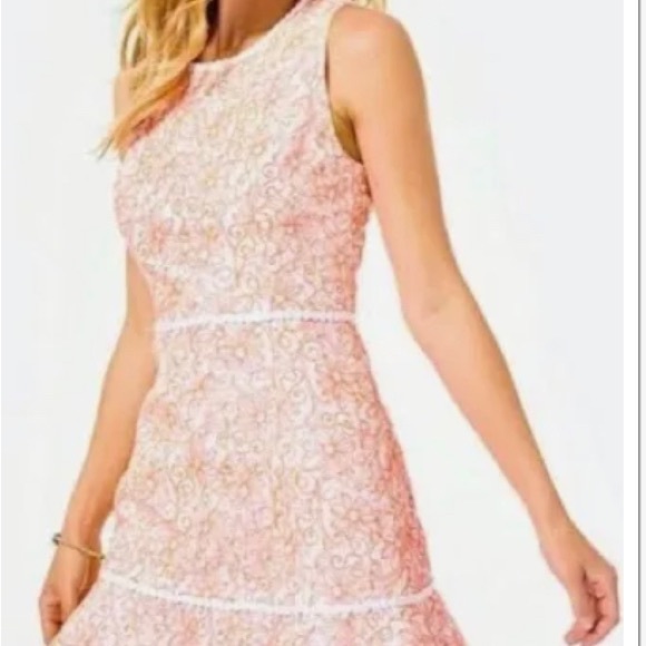 NWT Lilly Pulitzer Ellen Dress Cantaloupe Embroidered Lasercut Dress, Size 2 - Picture 7 of 15